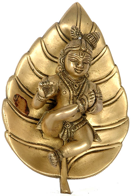 Infant krishna on pipal leaf suckling his toe wall ec87.jpg